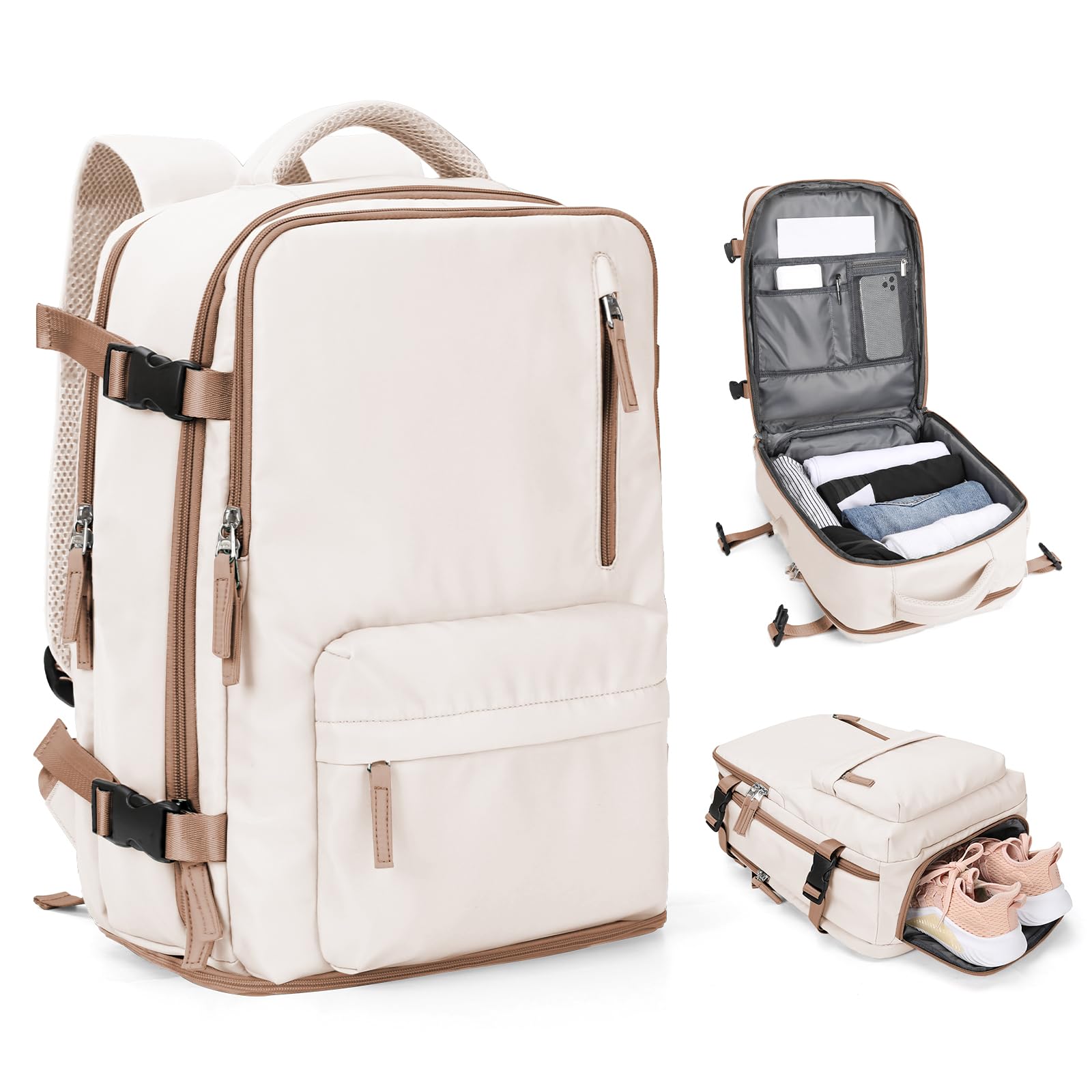 Cabin Bags for Travel, Underseat Carry on Hand Luggage Backpack for Women Airplane Approved Travel Backpack Personal Item Travel Bag 14 inch Laptop Backpack for Business Casual Work Beige — view 60