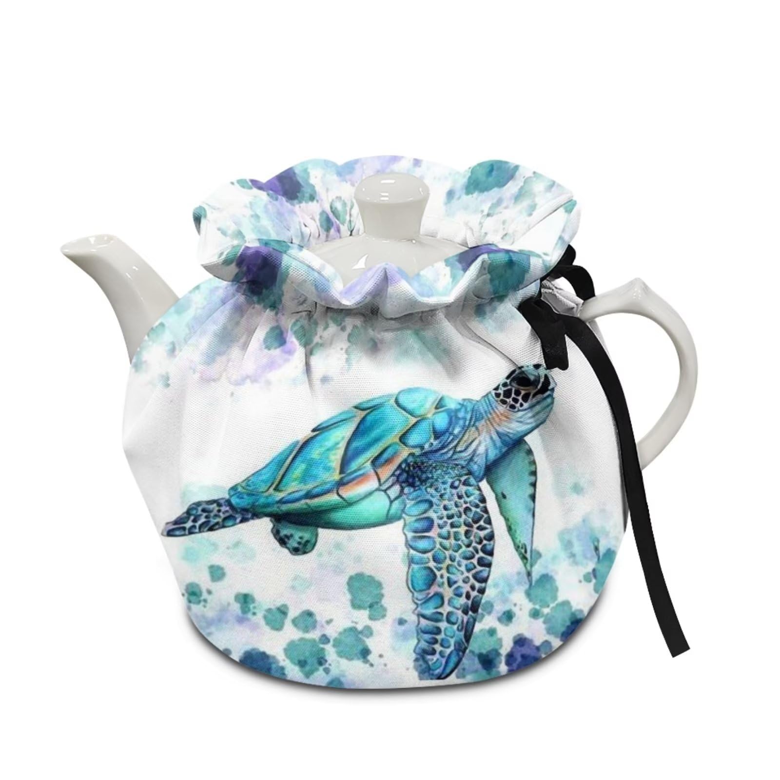 chaqlin Blue Sea Turtle Tea Cosy Cover Insulated Kitchen Decorative Accessories,Ocean Sea Turtle Print Teapot Protective Cover Tea Kettle Dust Cover Teapot Warmer Washable Tea Pot Sleeve