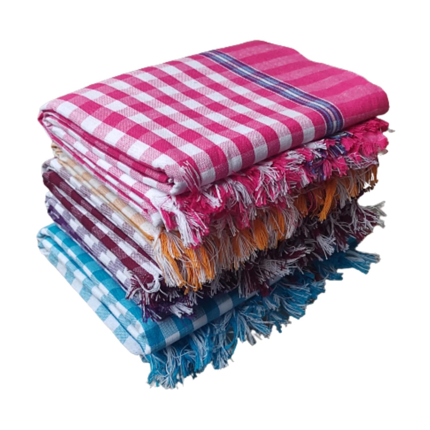 SJ SHINE Super Soft Cotton Bath Towel/Thorthu/Thondu Non-Terry Gamcha Bath Towels Quick Drying Light Weight, Thin Towels for Bath Men & Women (75 * 150 cm)-Multicolor (Multicolor, 4)-image-10