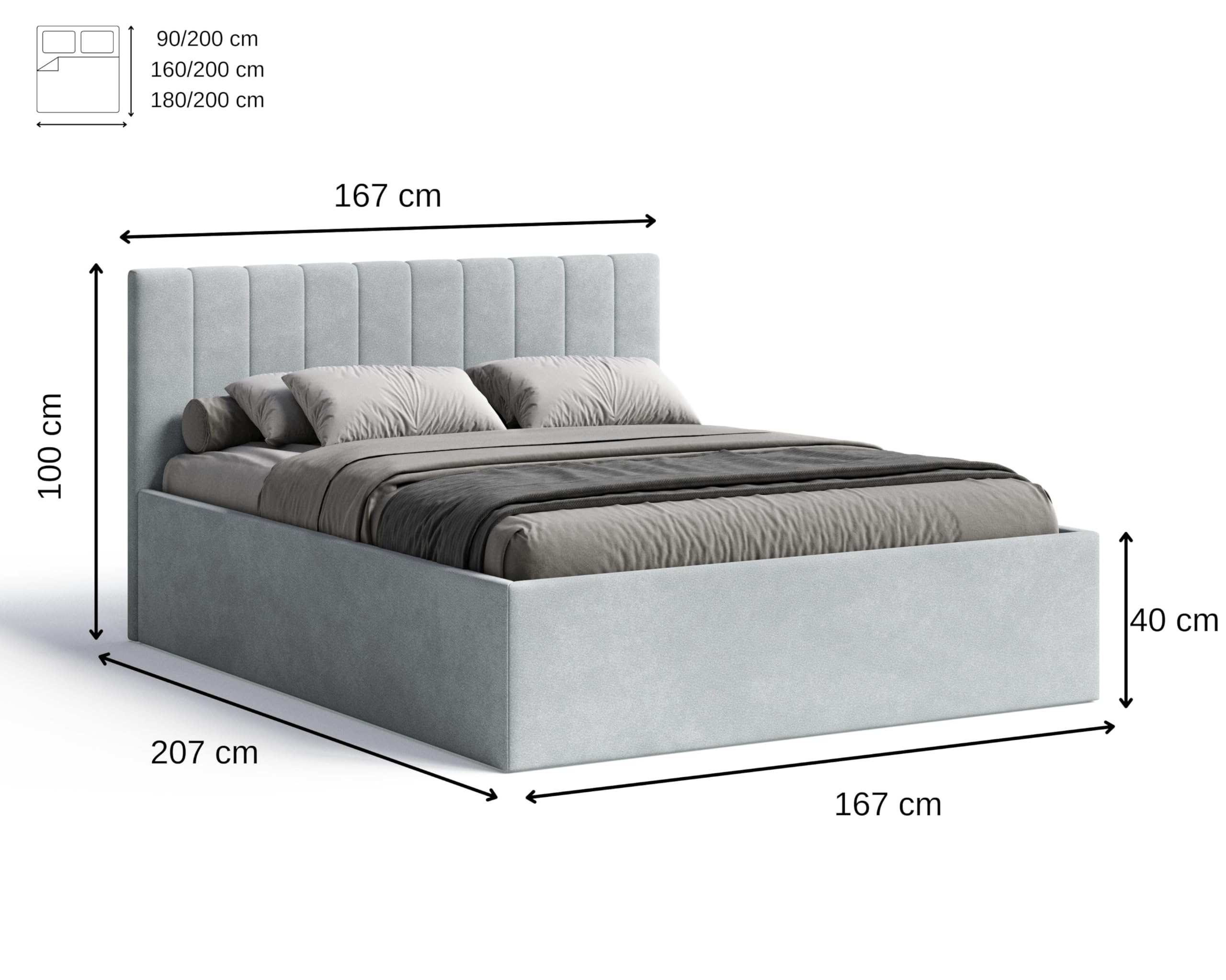 Letto imbottito RETTAN 160/180 x 200 cm – Moderno letto matrimoniale con contenitore e testiera imbottita (verde bottiglia (Noble 37), 160 x 200 cm)