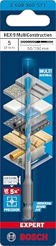 Bosch Professional 1x EXPERT HEX-9 MultiConstruction Delme Uçları (Beton, Yumuşak döşemeler, Çelik, Yumuşak ahşap, Plastik, Ø 5,00x100 mm, Aksesuar Döner Matkap/Vidalamalar)