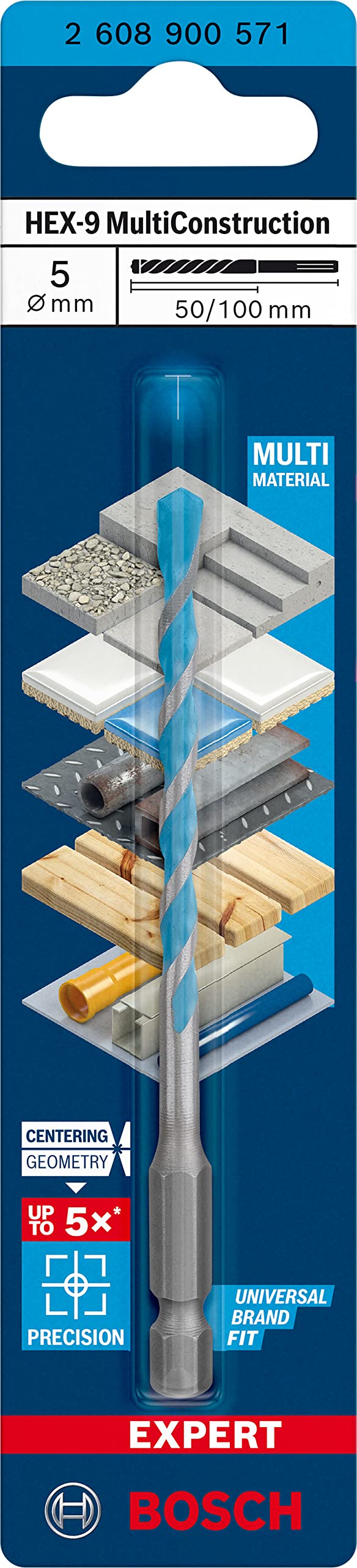 Bosch Professional 1x EXPERT HEX-9 MultiConstruction Delme Uçları (Beton, Yumuşak döşemeler, Çelik, Yumuşak ahşap, Plastik, Ø 5,00x100 mm, Aksesuar Döner Matkap/Vidalamalar)