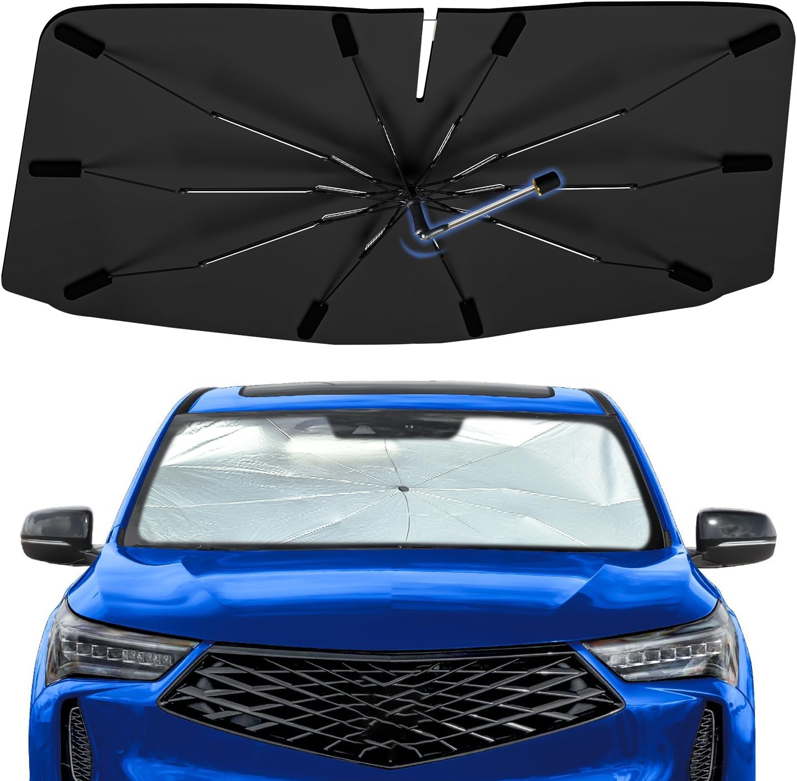 Windshield Sun Shade Umbrella for Acura RDX 2019-2026, Foldable Sunshade for Car Front Window, 360 Rotation Automotive Interior UV Protection for Outdoor Parking