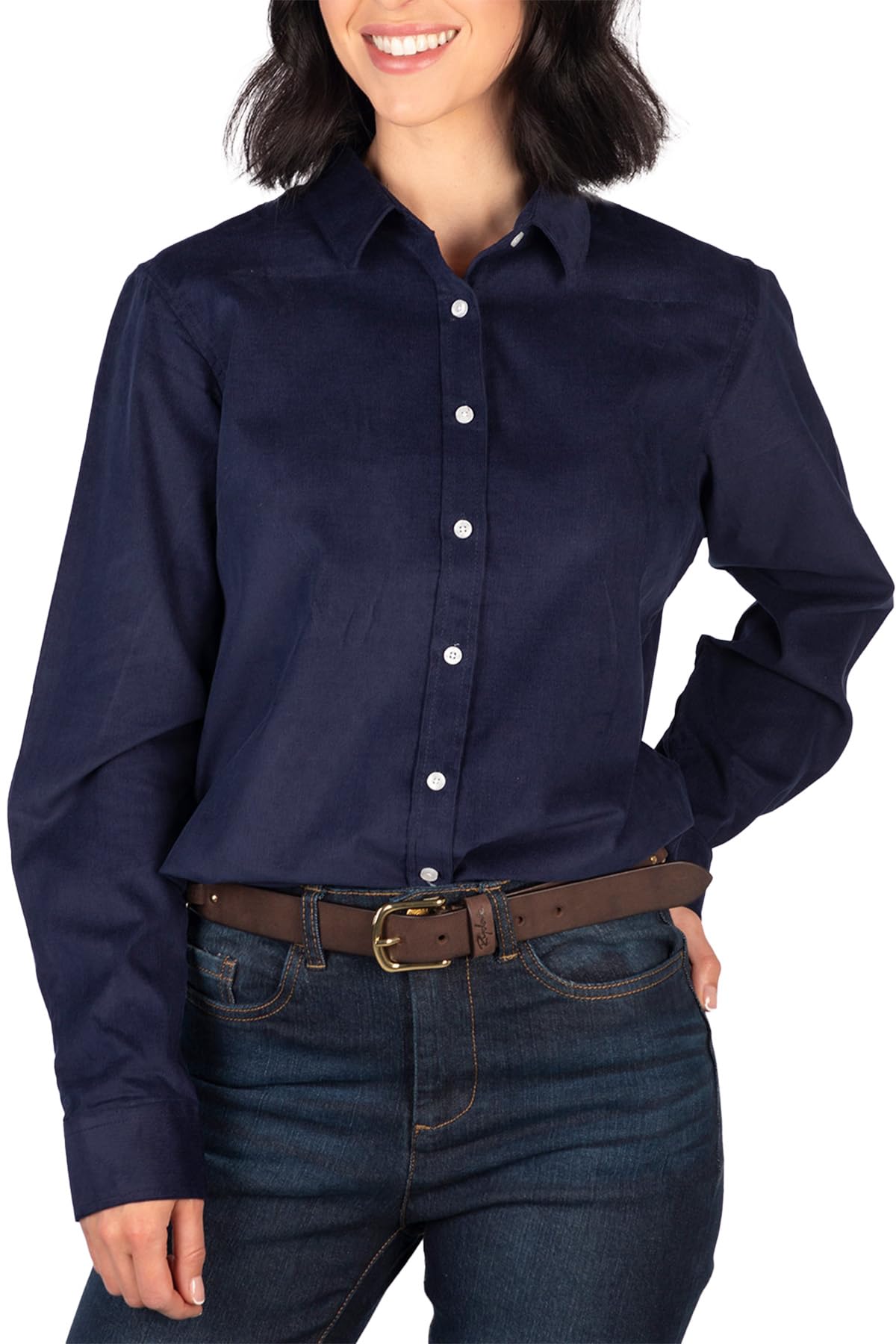 Rydale Women's Navy/Blue Corduroy Shirt Cotton Long Sleeved Button Up Shirts Blouse (Uk, Numeric, 20, Regular, Regular, )