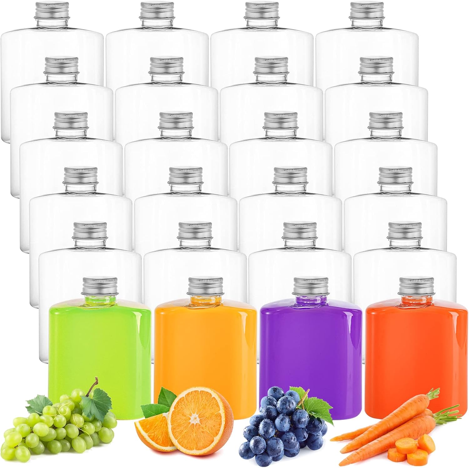Elsjoy 24 Pack 8.5 oz Plastic Juice Bottles with Lids, Reusable Empty Flask Bottle Small Clear Beverage Container, Bulk Drink Bottles for Business, Leak Proof