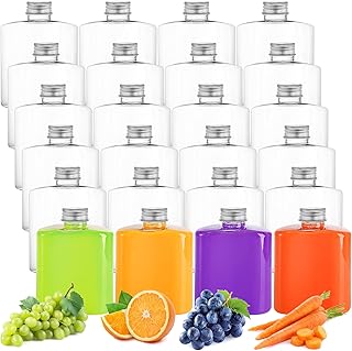 Elsjoy 24 Pack Plastic Bottles with Caps, 8.5 Oz Disposable Juice Bottles Mini Beverage Container, Portable Water Flask fo...