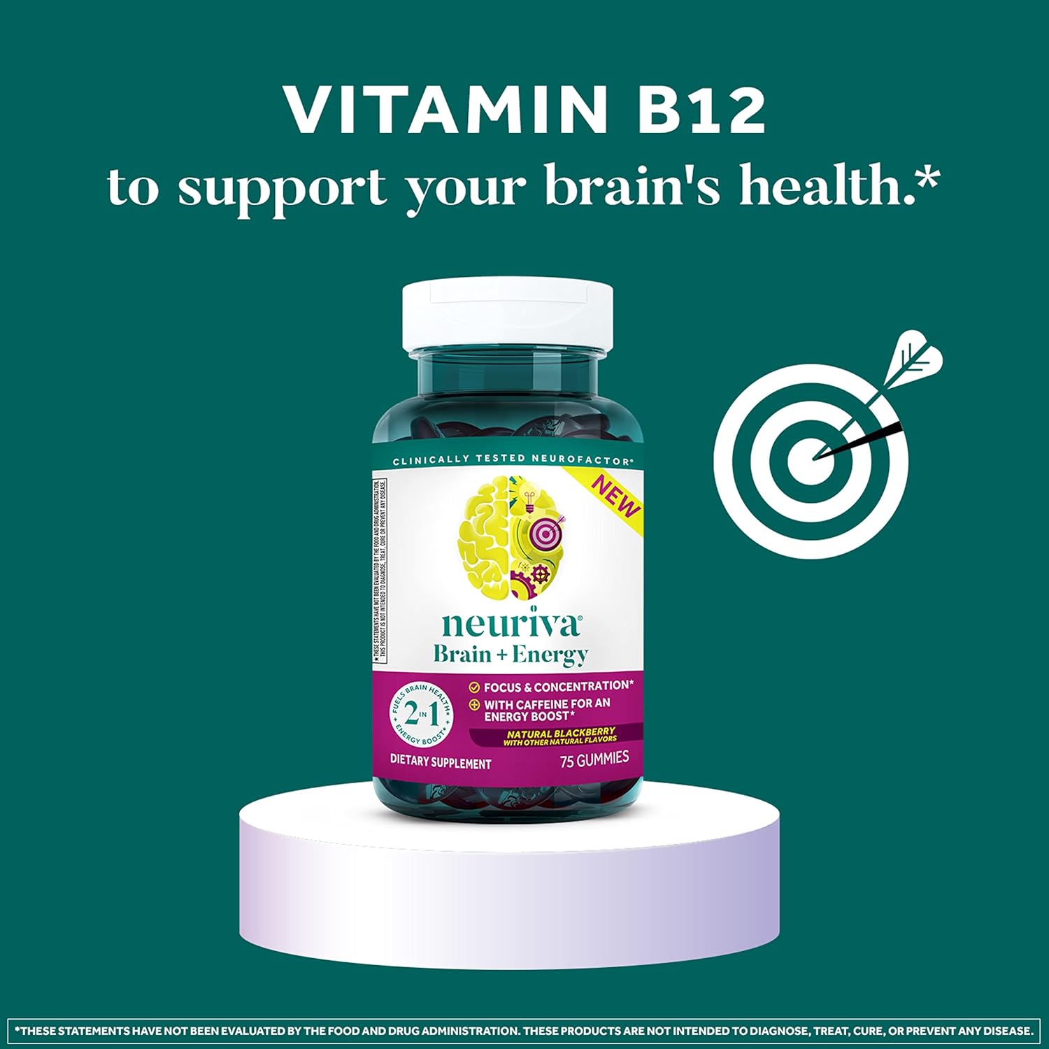 Neuriva Brain + Energy Gummies, Nootropic Brain Supplement for Focus & Concentration with Neurofactor, Vitamin B12 & Caffeine for an Energy Boost*, 75ct Natural BlackBerry : Health & Household