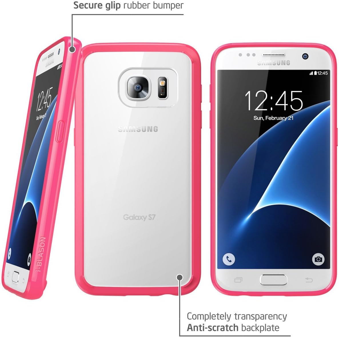 i-Blason Halo Series Case for Galaxy S7, [Scratch Resistant] [Clear] Hybrid Bumper Case Cover for Samsung Galaxy S7 2016 Release (Clear/Pink)