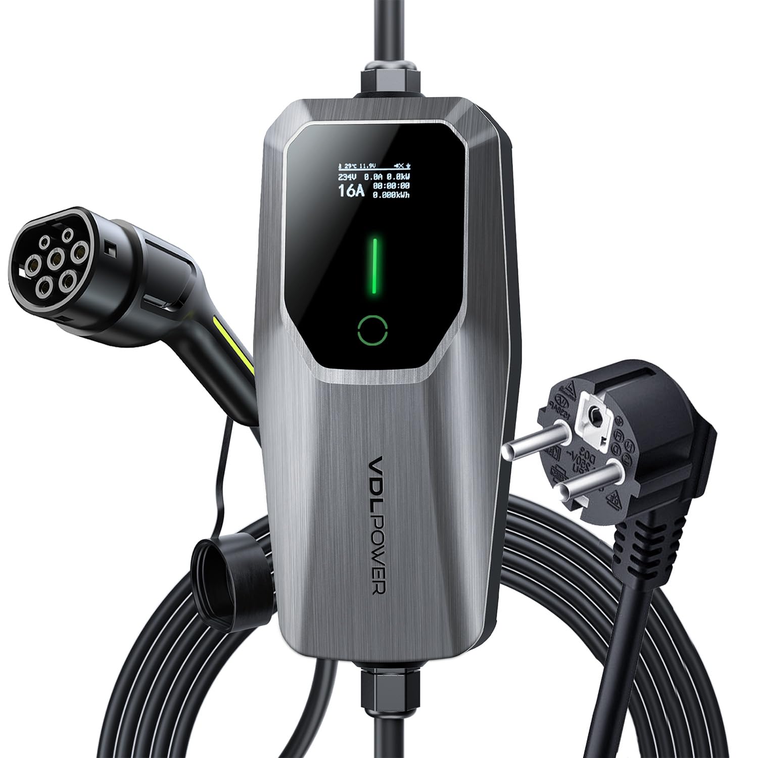 ładowarka EV typ 2, 3,6 kW, kabel do ładowania samochodu, ładowarka do pojazdów elektrycznych, 16 A, 5 m, jednofazowa, EU Schuko, IP65 (IEC 62196-2)