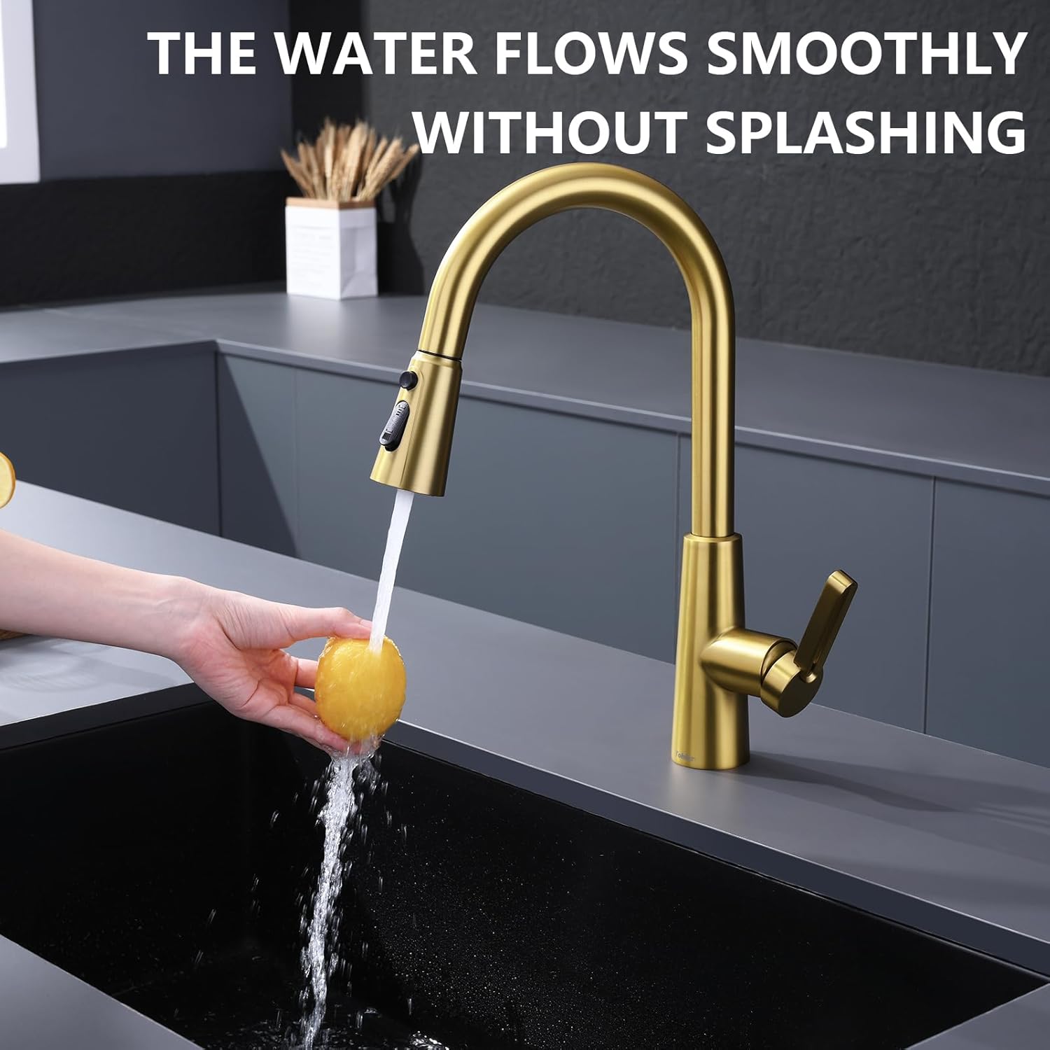 Tohlar Gold Kitchen Faucet with Pull Down Sprayer, Modern Sink Faucet for 1 or 3 Hole, Single Handle Bar Faucet with Deck Plate