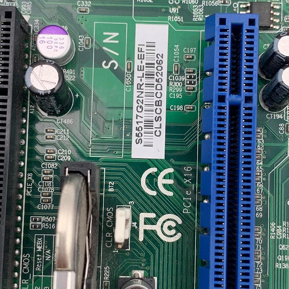 Close-up of PCIe slots and serial number on the S5517G2NR-LE-EFI motherboard.