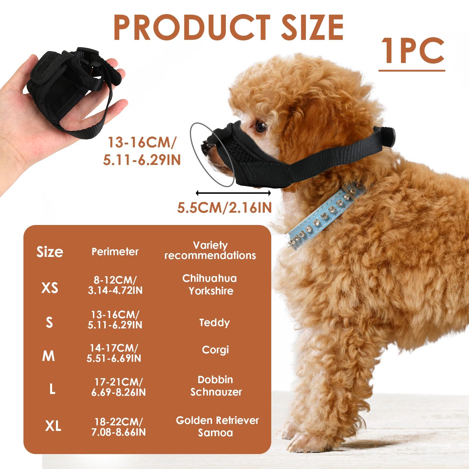 Anti Morsure Muselière Dog Muzzle, Musoliaire Petit Chien Nylon Legere Souple Museliere Réglable Anti Aboiement Intoxication Chiens pour Teddy Bear Shih Tzu Jack Russell Terrier Teckel Nain (S)