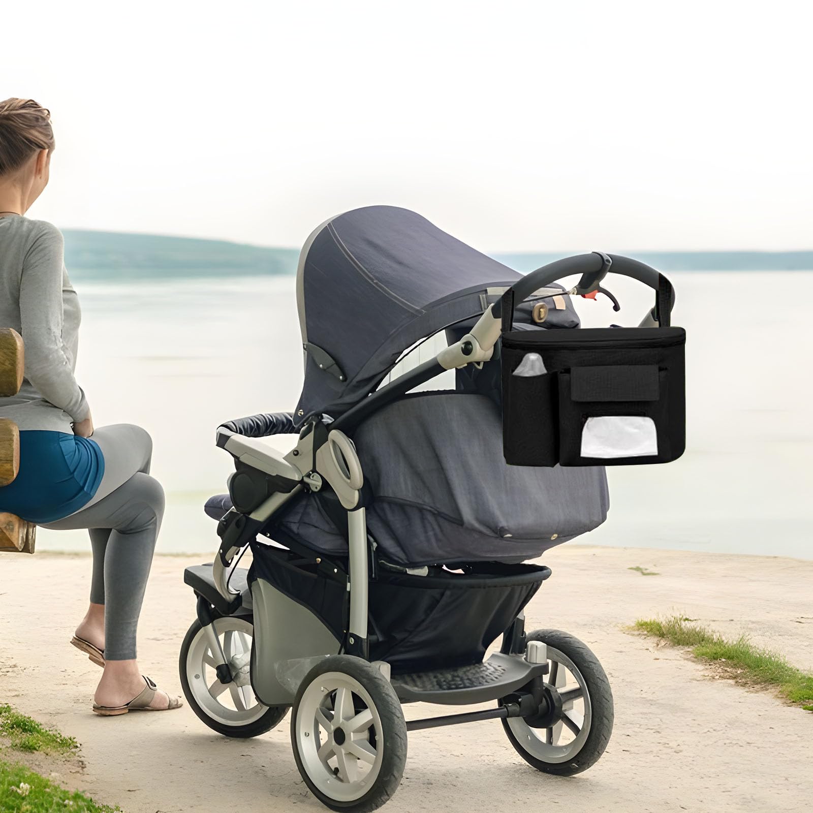 Borsa per Passeggino with cup Holders, Universale Organizer per Carrozzina Neonato, Portaoggetti Impermeabile, Multifunzione Borsa Cambio Neonato per la raccolta di Salviette, Pannoli, Merenda