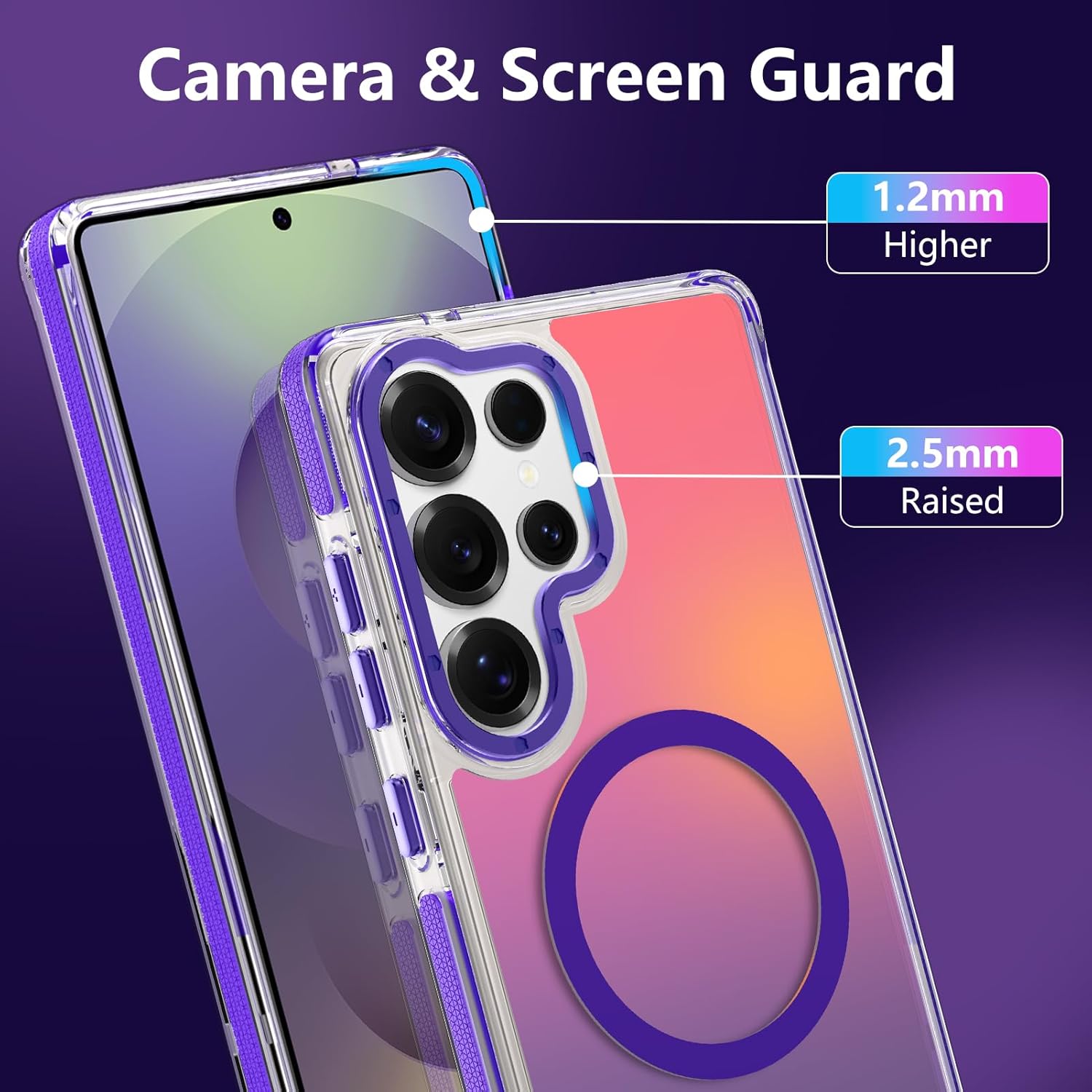 MOWIME Magnetic Case for Samsung Galaxy S25 Ultra [Compatible with Magsafe] [Cute Fashion Fluorescent Design] [1 Screen Protector] Slim Translucent Matte Case for Galaxy S25 Ultra 6.9", Purple - Image 5