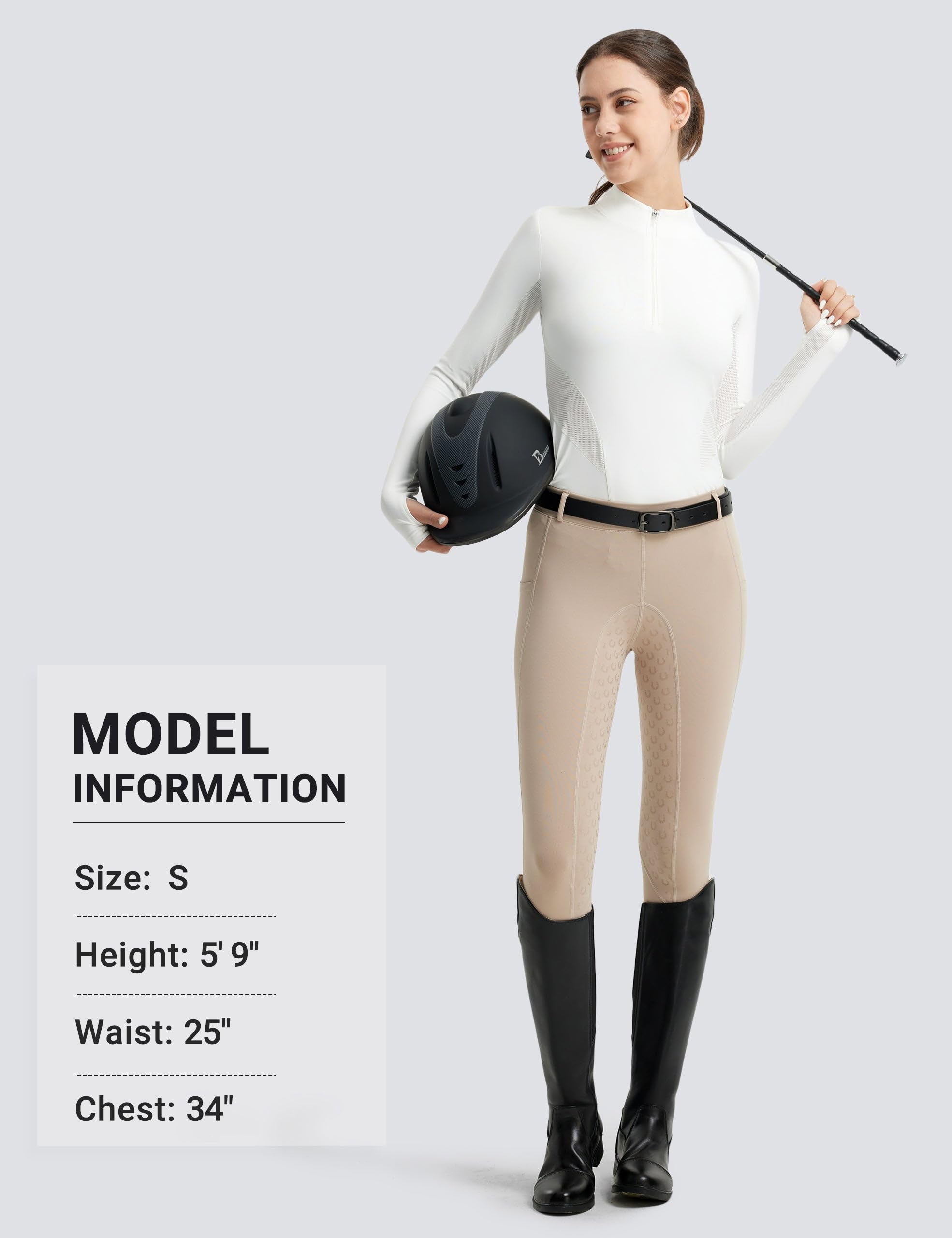FitsT4 Sports Damen Reitshirt Langarm Reithemden Schnell Trocken Funktionsshirt mit Halber Reißverschluss