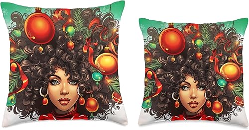 Miniatura 3 de Melanin Christmas Queen Xmas Black Girl Magic Ornament - Almohada de 16 x 16 pulgadas, multicolor