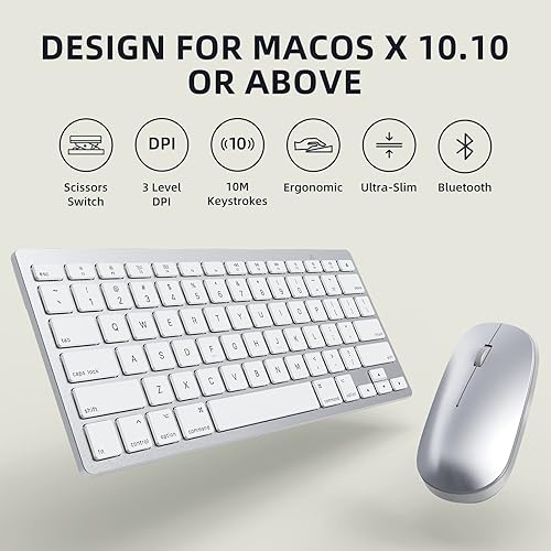 Miniatura 4 de Teclado y mouse Bluetooth compatibles con Mac, OMOTON Ultra Slim Wireless Keyboard y Mouse Combo Compatible con MacOS, MacBook ProAir, iMac, Mac