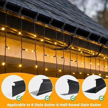 Dalugo Gutter Hooks for Outdoor Lights, 120 Pcs Black Plastic S Gutter Clips for Hanging Outdoor Christmas String Lights, Icicle Fairy Light, Christmas Tree Decorations [Energy Class G]