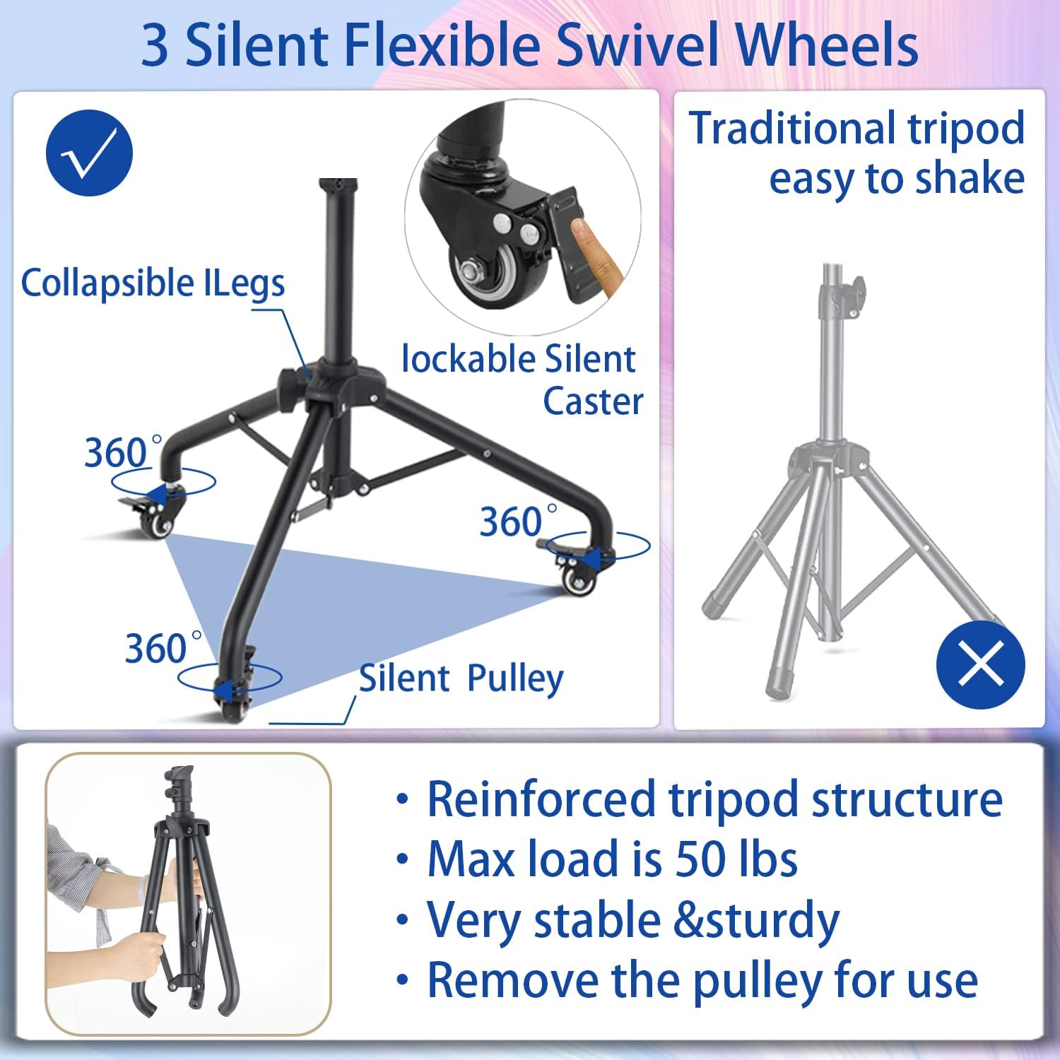 Projector Stand Tripod Adjustable Height, with Wheels, 2 Shelves, Mouse Tray Laptop Tripod, Outdoor Projector Stand for Backyard, Studio image 3