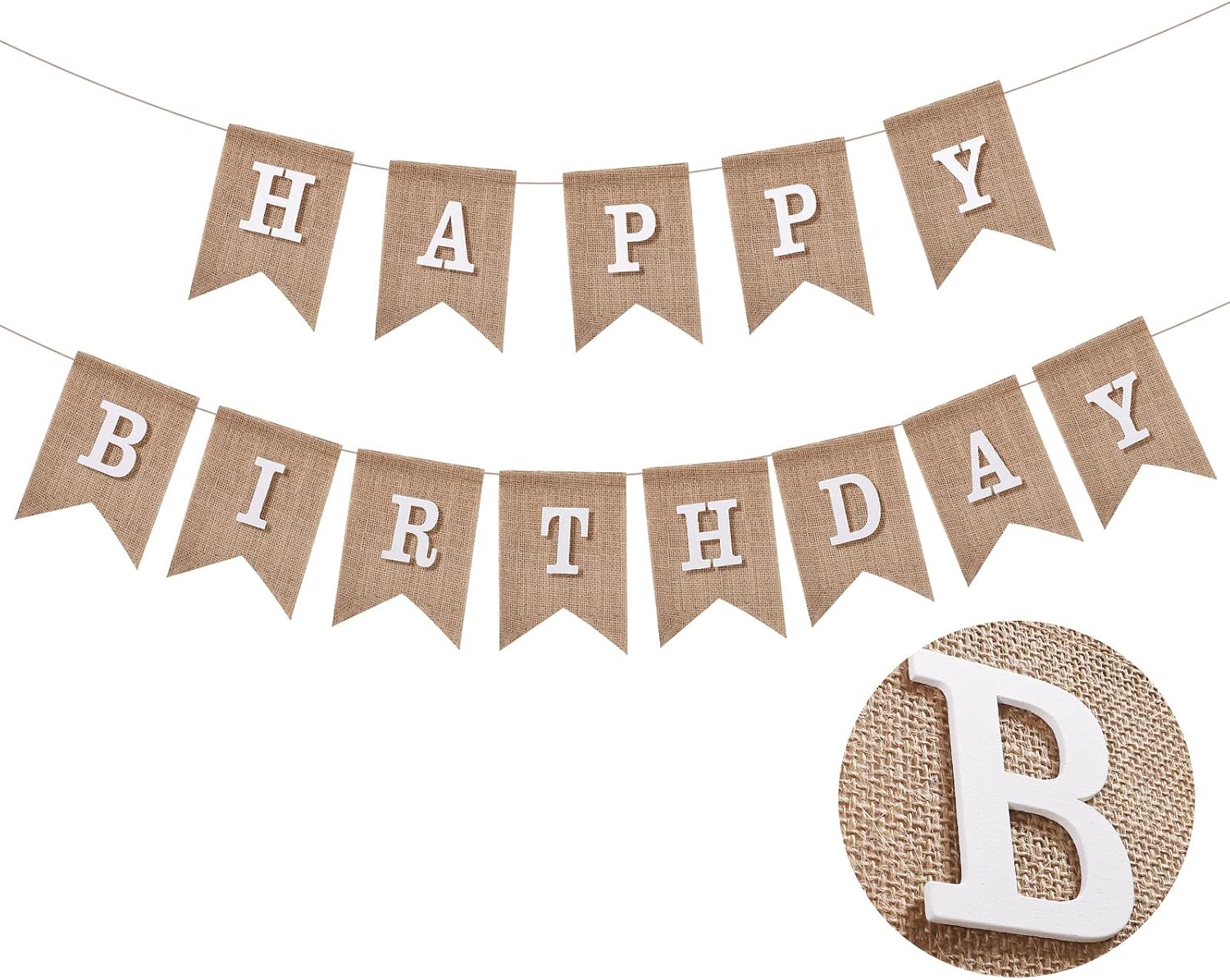 Remagr Jute-Banner „Happy Birthday“ – 2,5 M Lang, Mit Weißen Holzbuchstaben