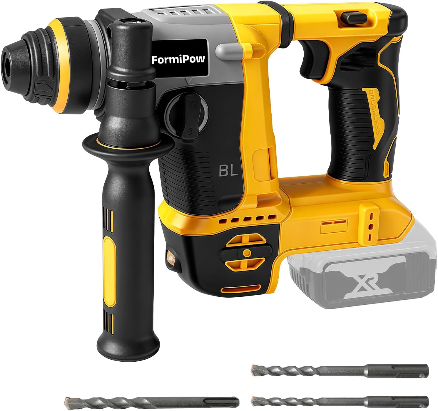 SDS-Plus Rotary Hammer Drill for Dewalt 20V Battery, 3J Impact Brushless Hammer Drill with 2 Mode Operation, Cordless Hammer Drill with 3 SDS Plus Bits & Chisel Set (No Battery)