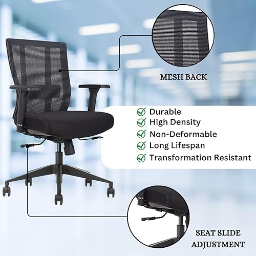 Miniatura 10 de GM Seating Silla ergonómica de sala de conferencias con respaldo de malla con asiento deslizante  Soporte lumbar ajustable, silla de escritorio para