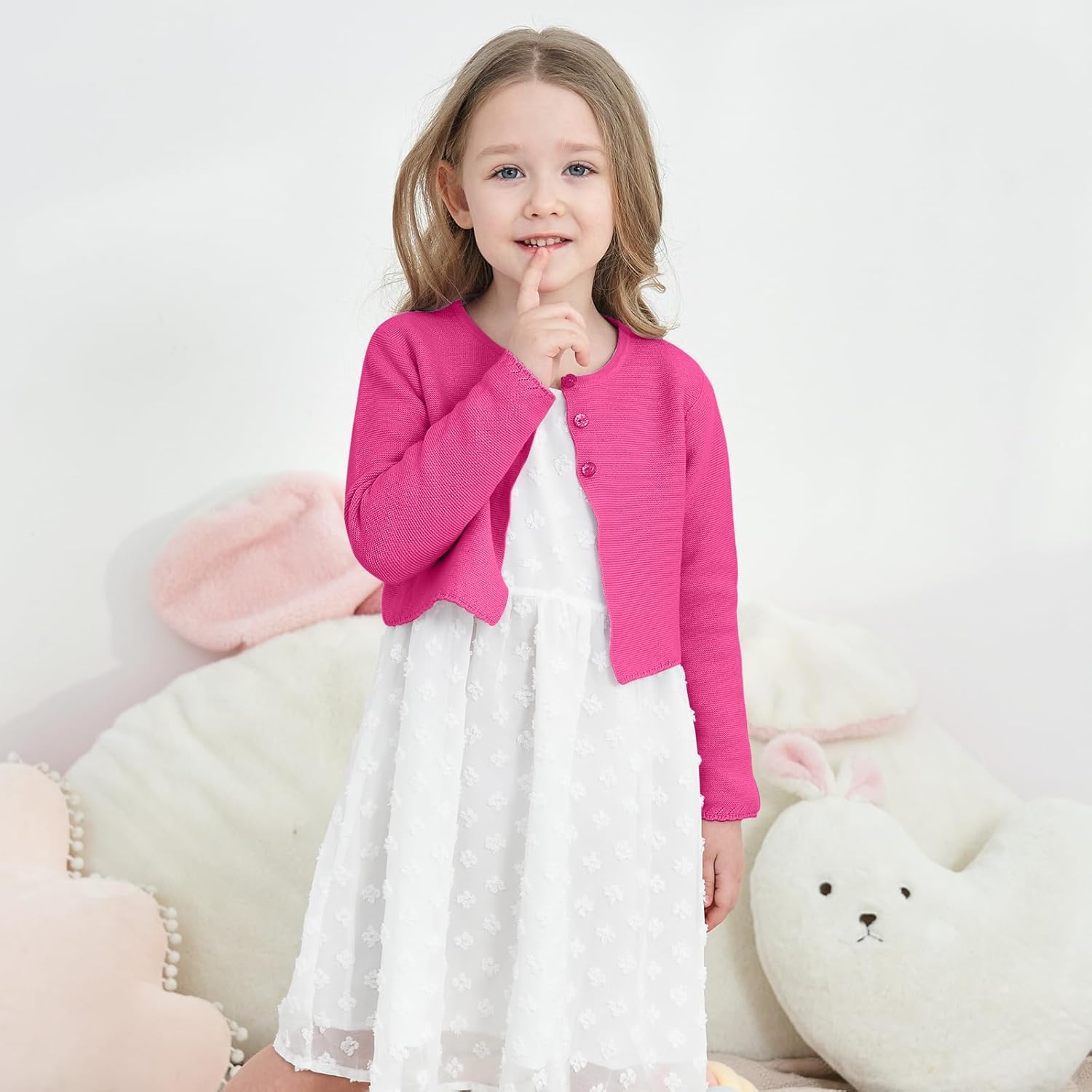 Girls' Long Sleeve Knitted Bolero Cardigan Kids Button Closure Shrug Sweaters Cropped Jacket Cover Up Tops - Image 3