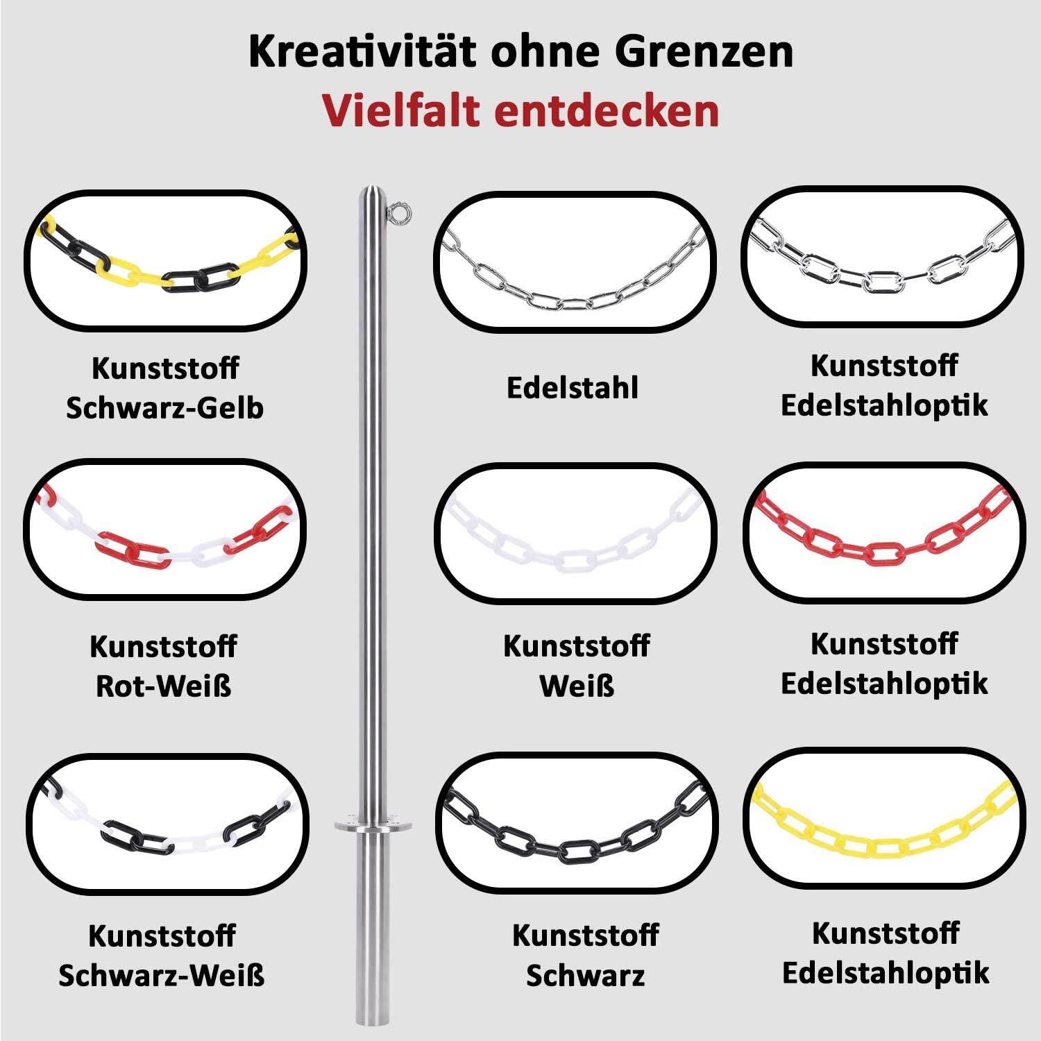 TIBU Absperrpfosten zum Einbetonieren Edelstahl Ø 42,4mm Anfangs-/Endpfosten als Kettenpfosten Sperrpfosten