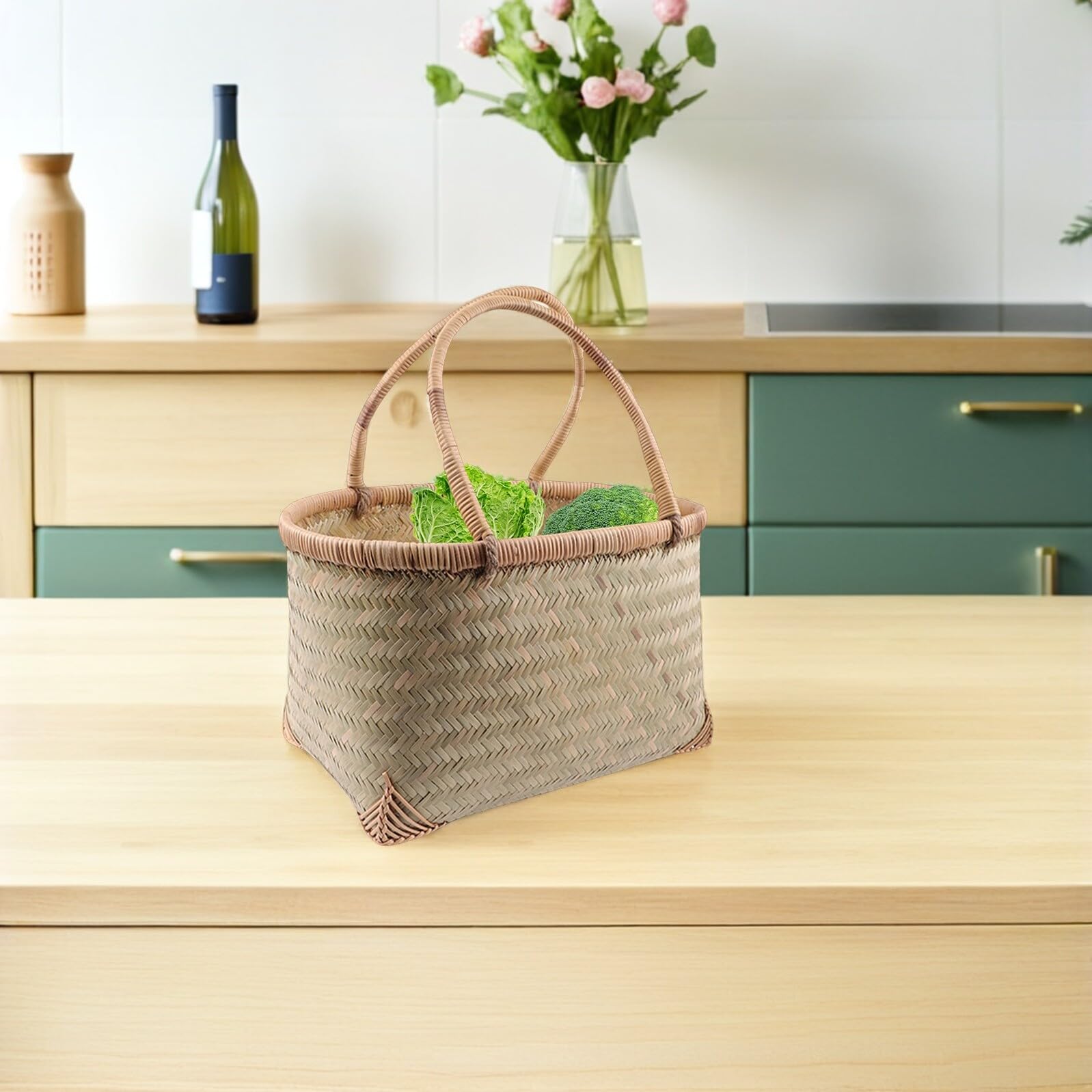 MAGICLULU Cesta Tejida De Bambú Pequeña para Picnic y Almacenamiento Cesta Multiusos Portátil Color Aleatorio 31x21x16 Cm para Jardín y Patio Al Aire Libre
