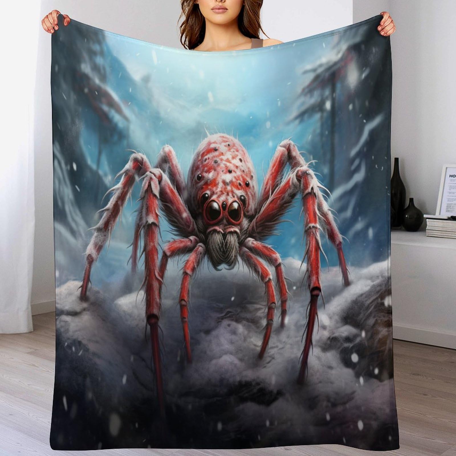 Couverture polaire motif araignée moelleuse pour réchauffer vos pieds froids sur le lit
