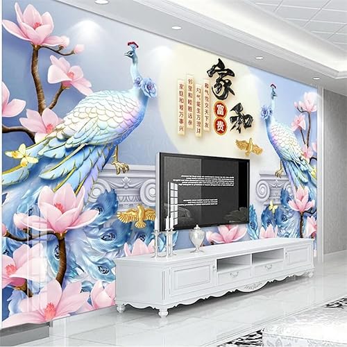 Custom Wallpaper Home and 3D Embossed Peacock Magnolia murals Living Room Bedroom Papel de pared TV Background Wall Paper