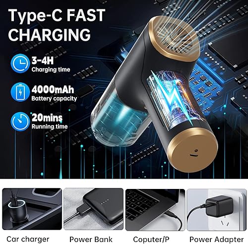 Miniatura 5 de Aspiradora de mano portátil inalámbrica para automóvil, 12000 PA, mini aspiradora de alta potencia y plumero de aire, aspiradora de mano 4 en 1