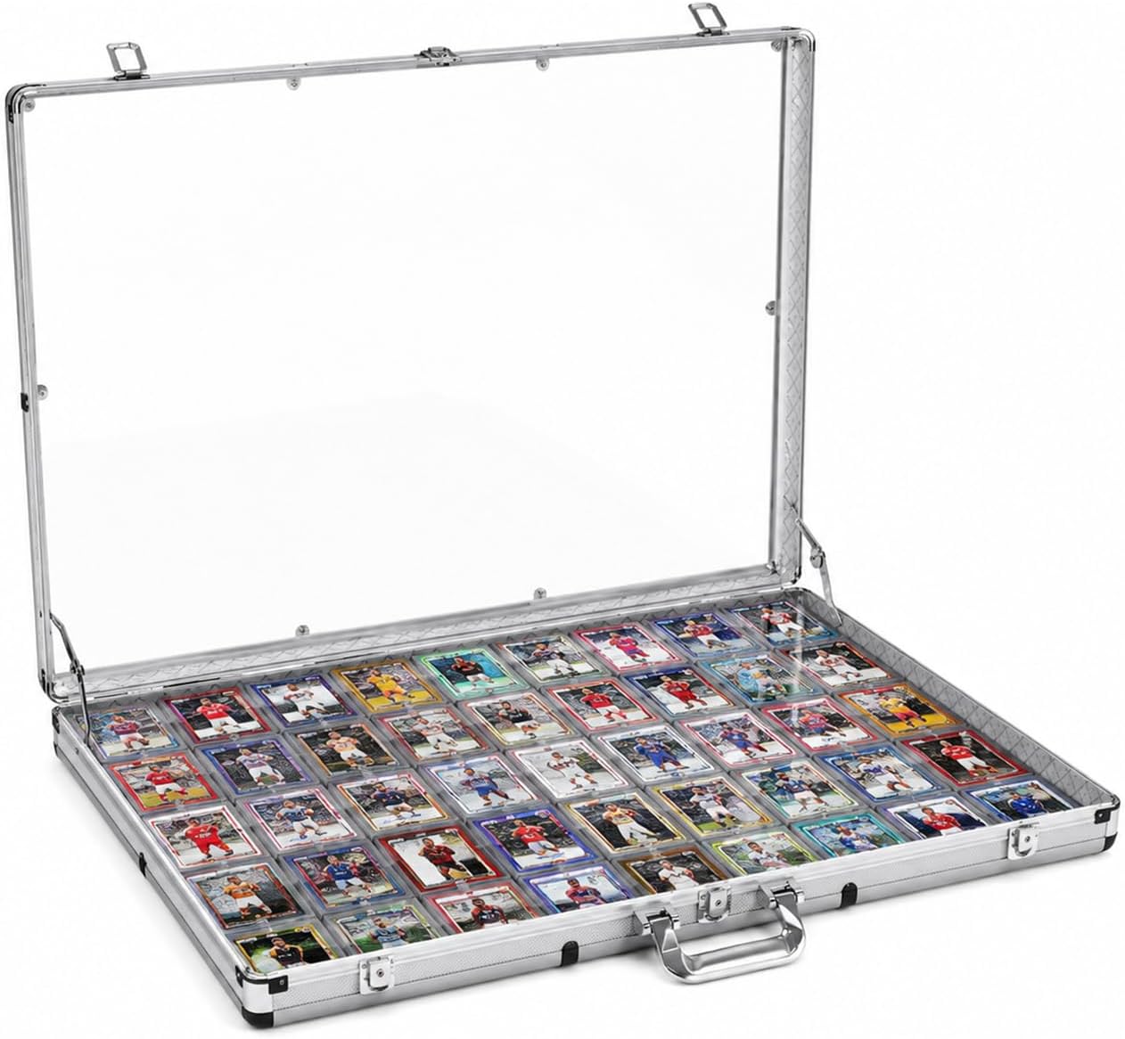Card Display Case for Shows, 34" L x 22" W Trading Card Display Case, Lockable Sports Card Display Case with Aluminum Frame for Trade Shows, TCG, Pokémon Cards & Collectibles (Silver)