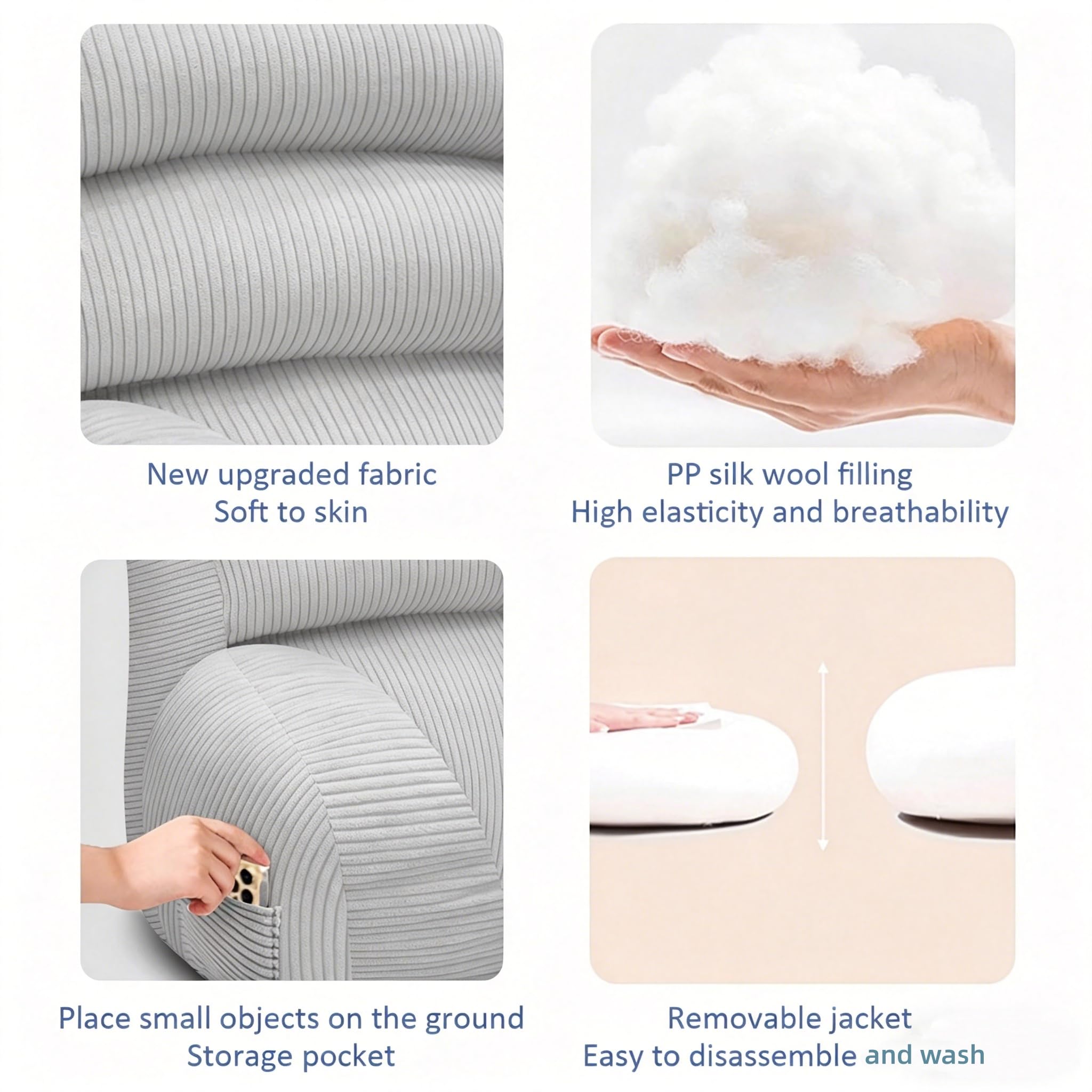 Lesekissen für bett und sofa mit Armlehnen & Abnehmbarer Nackenstütze | 70x40cm Höhenverstellbares Rückenkissen für Bett & Sofa | Reading Pillow Rückenstützkissen zum Lesen,Fernsehen,Entspannen (Grau)