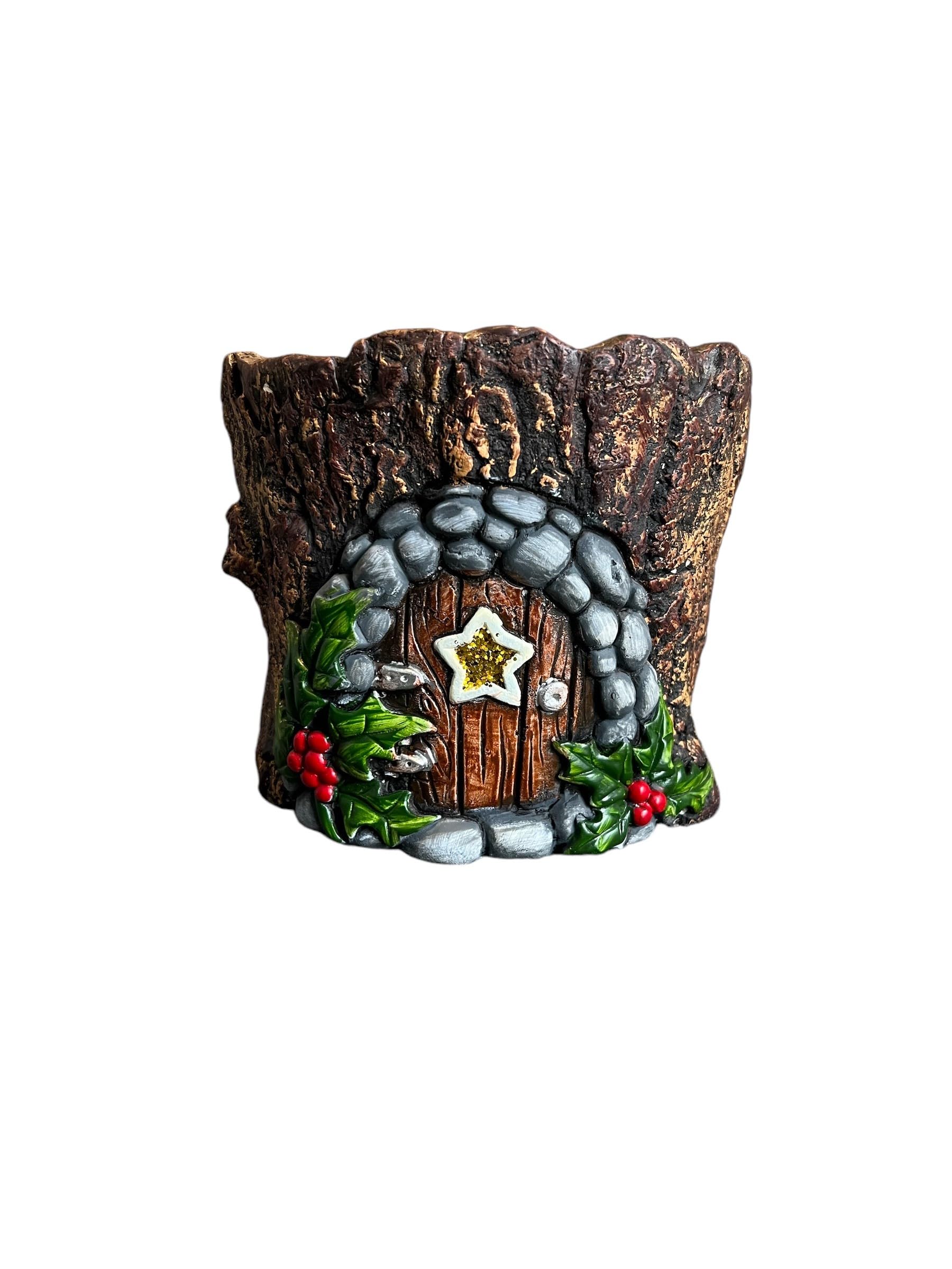 AKKIN Cement Christmas Fairy House Planter, 17.5cm, Yellow Star