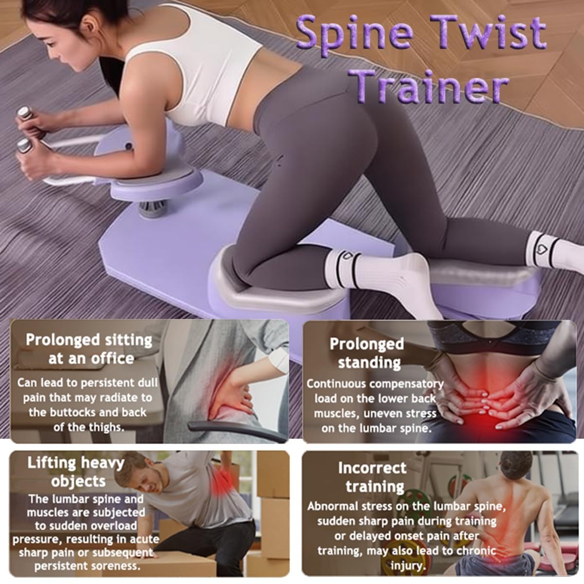 Spine Twist & Stretch Trainer – maszyna do ćwiczeń pełzania, modelująca talię, rozciągająca nogi i aktywująca mięśnie korpusu, 3-stopniowa regulacja wysokości, długość pełzania 70 cm