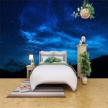 Blue Starry Sky Wallpaper Wall Decals, Psychedelic Night Snow Mountain Wall Stickers Murals Removable Wall Murals Peel and Stick Wall Decor for Girls Bedroom Living Room Nursery,59" W x 40" H