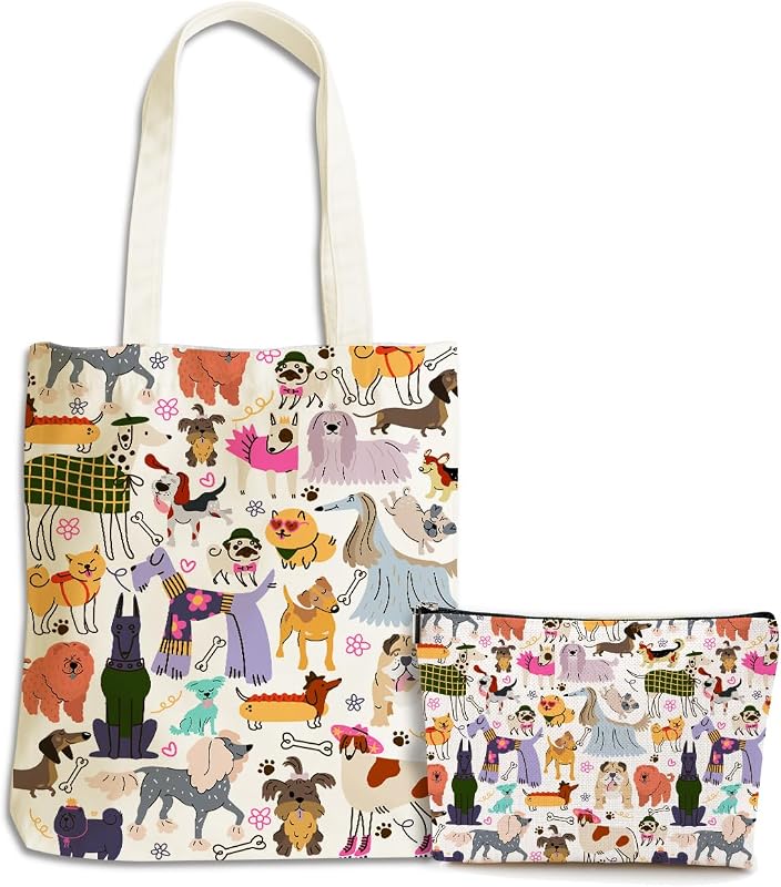 XLRSDF Conjunto de bolsa tote de lona e nécessaire de maquiagem Animal 63, Pacote com 2