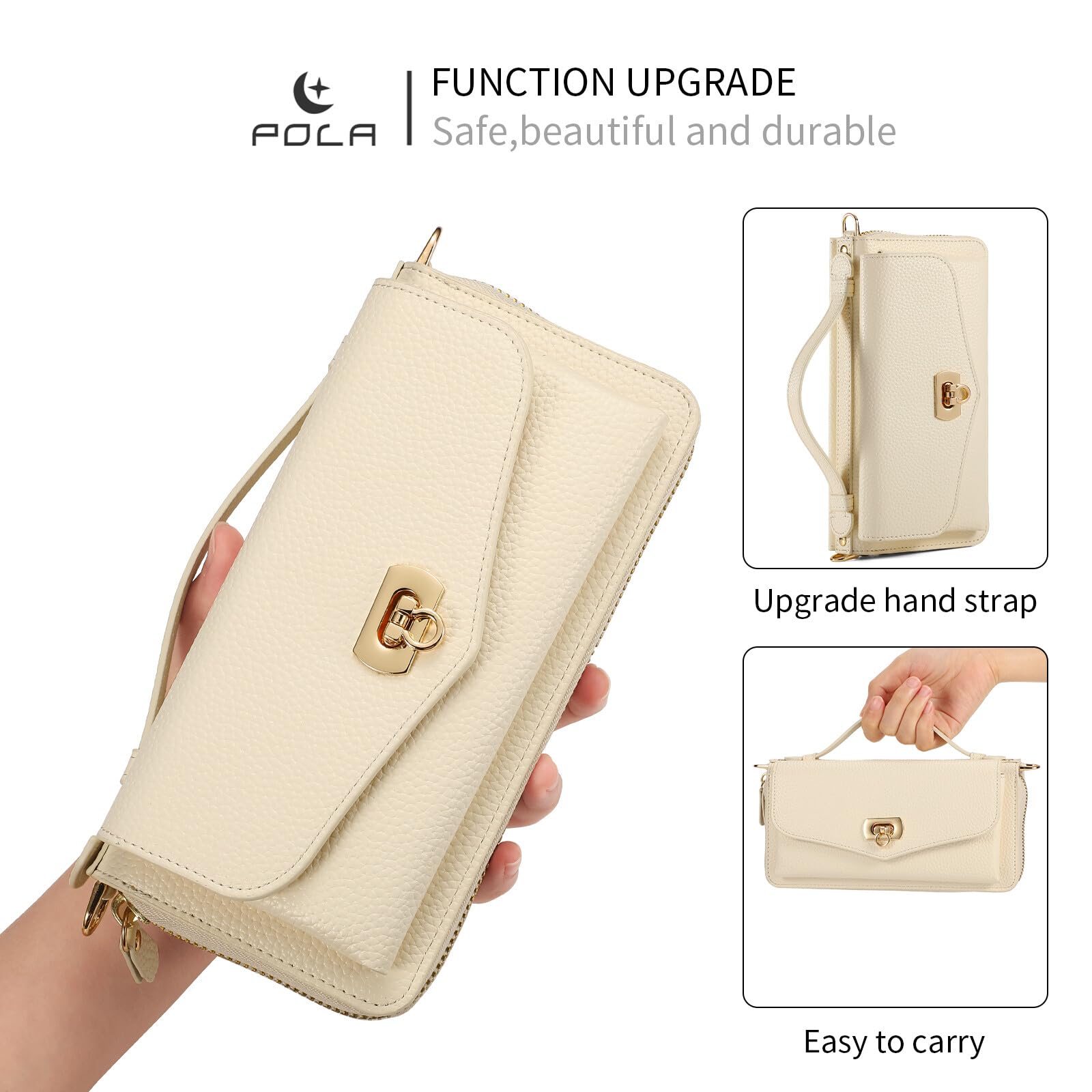 Generic Étui compatible avec iPhone 12/iPhone 12 Pro (6,1 pouces (couleur : beige) cuir multi portefeuille à rabat magnétique coque arrière sangle