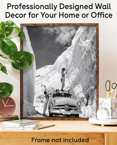 Miniatura 9 de Foto vintage del cañón de la nieve  Mujeres y coche clásico en escena de esquí 11 x 14 pulgadas sin marco  Arte de pared de esquí retro en blanco y