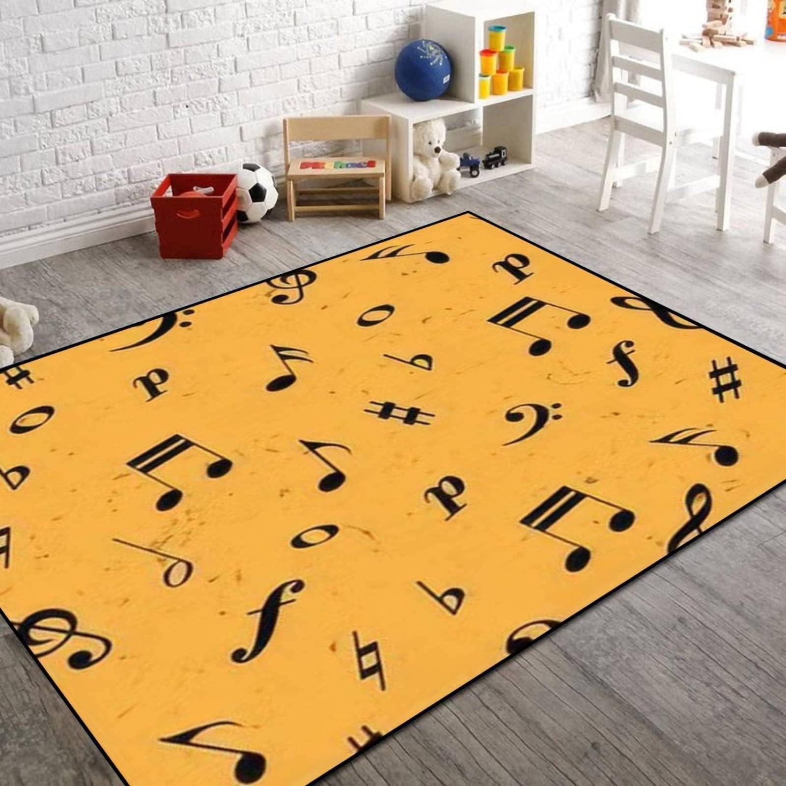 Alfombra amarilla con notas musicales en partituras, lavable, suave y afelpada para sala de estar, dormitorio, 180 x 240 cm