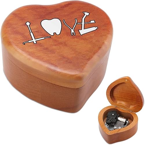 Caja de música de madera para dentistas, higienista dental, regalo para Navidad, cumpleaños, día de San Valentín (forma de corazón)