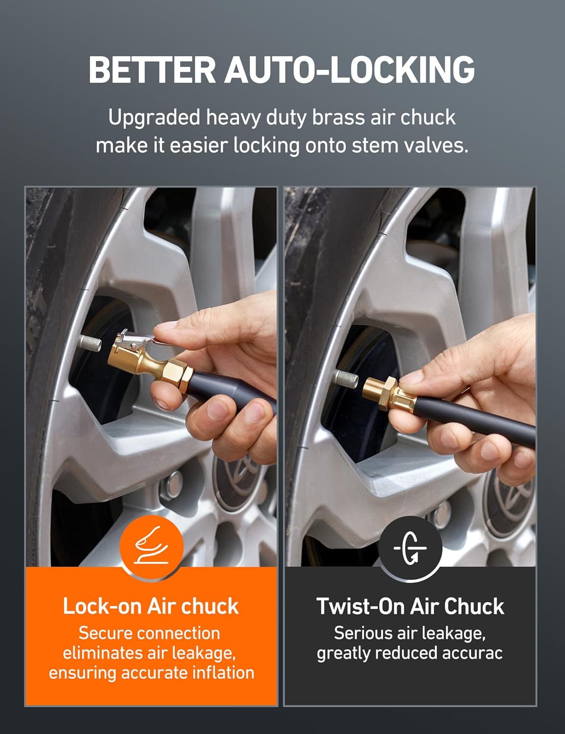 AstroAI 4 Pack Air Chuck, Heavy Duty Closed Flow Lock On Tire Chuck with Clip for Inflator Gauge Compressor Accessories, Yellow