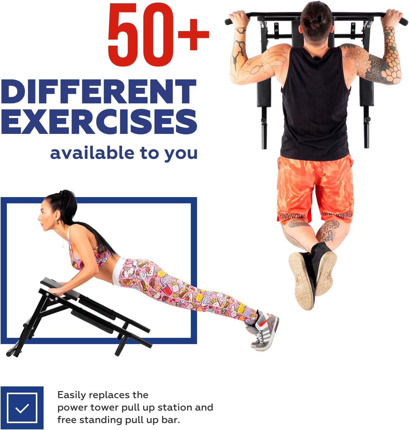 Kit4Fit Wall Mounted Pull Up Bar and Dip Station Multi-Grip Chin Up Bar Dip Stands Compact Power Tower Set Training Equipment Supports to 550 Lbs