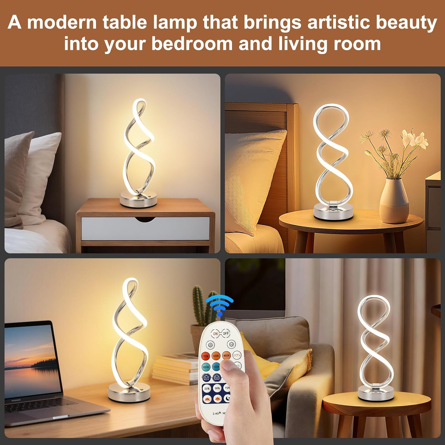 Modern Spiral Table Lamp, Unique Spiral Design Bedside Lamps for Nightstand, Dimmable LED Table Lamp, Contemporary Modern Cool Lamp for Living Room, Bedroom