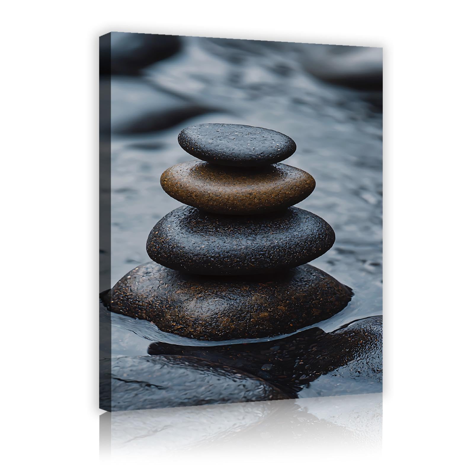 YUNART Yoga Méditation Art mural Pierres d’équilibre empilées Photos Encadré Toile tendue Oeuvre d’art pour spa Salle de bain Decor 65x100cm Cadre intérieur