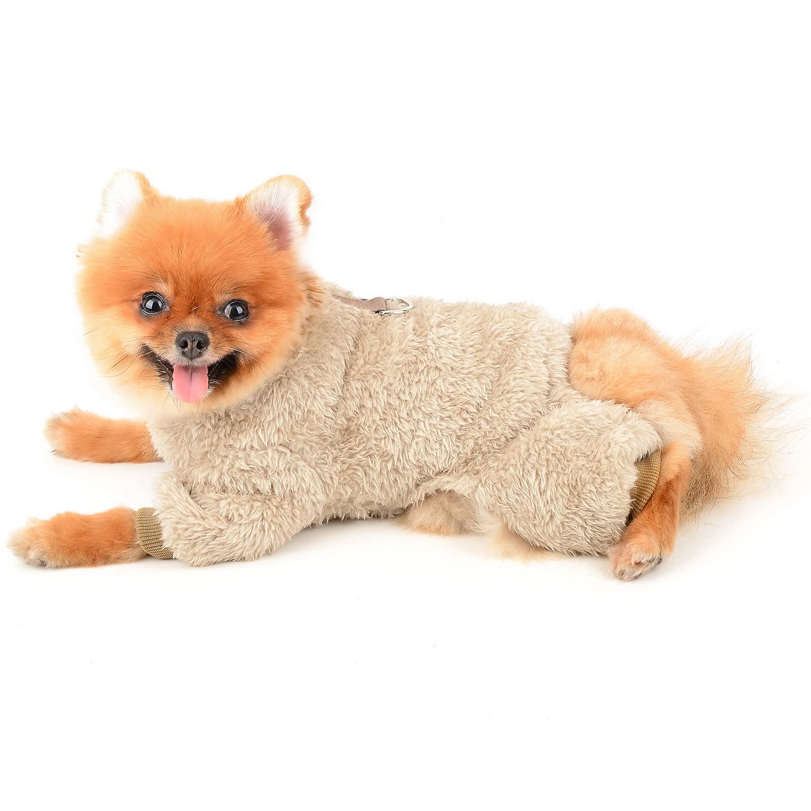 SMALLLEE_LUCKY_STORE Pet Thick Sherpa Fleece Pyjamas Pjs Jammies with D-ring for Small Dogs Cats Puppy Jumper Pajamas Jumpsuit Soft Coat Yorkie Chihuahua Warm Winter Clothes,Brown,L - Image 4