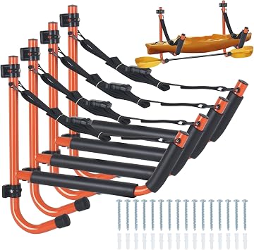 Kayak Storage Rack,Kayak Wall Mount,Heavy Duty Kayak Rack for Garage,Folding Kayak Hanger Kayak Hook with Paddle Rack Fixing Strap for Kayaks,Paddle Boards,Surfboards,Snowboards2/4Pack,2Color