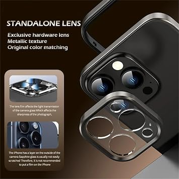 Case for iPhone 16 Pro Max/16 Pro/16 Plus/16, Slim No Back Design Excellent Heat Dissipation Aluminum Metal Frame Soft TPU Inner Bumper Case with Camera Lens Protector