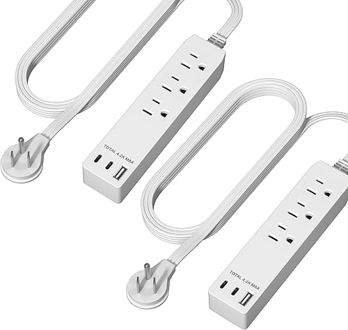 Miniatura 37 de LIDER Extensor de salida protegido contra sobretensiones, regleta de alimentación de 4 salidas, USB tipo A de 21 W y 2 puertos USB tipo C, enchufe